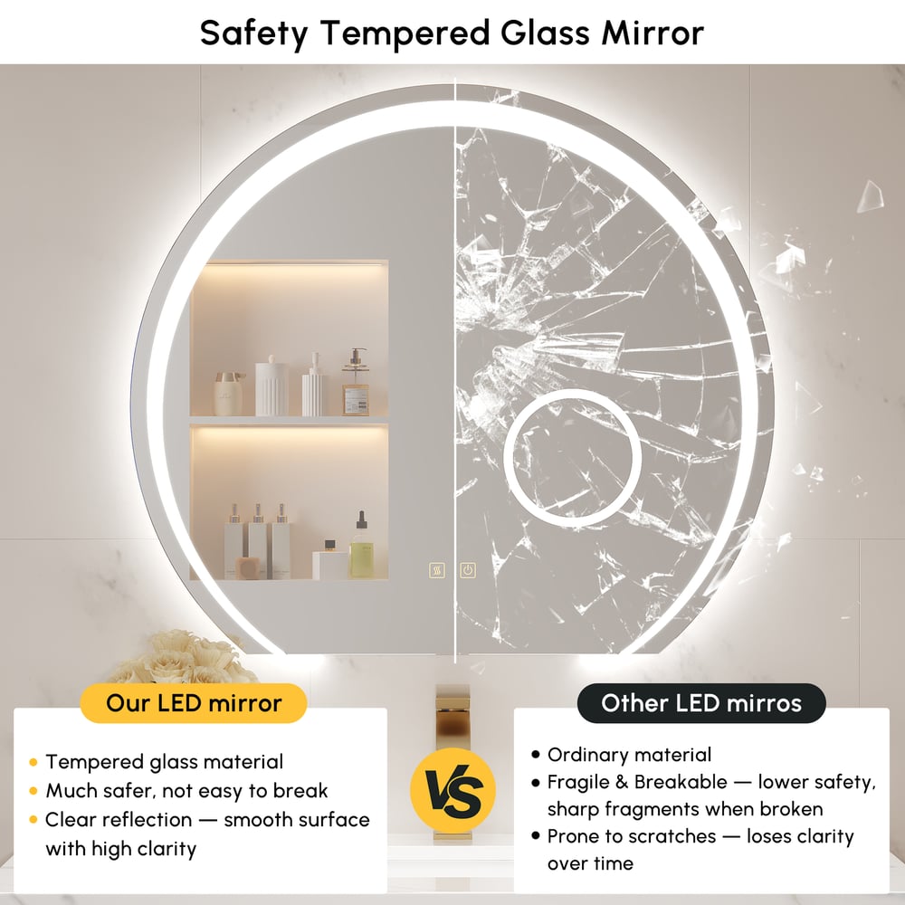28" Wide LED Bathroom Mirror Dimmable with 3X Magnifier & Anti-Fog window image