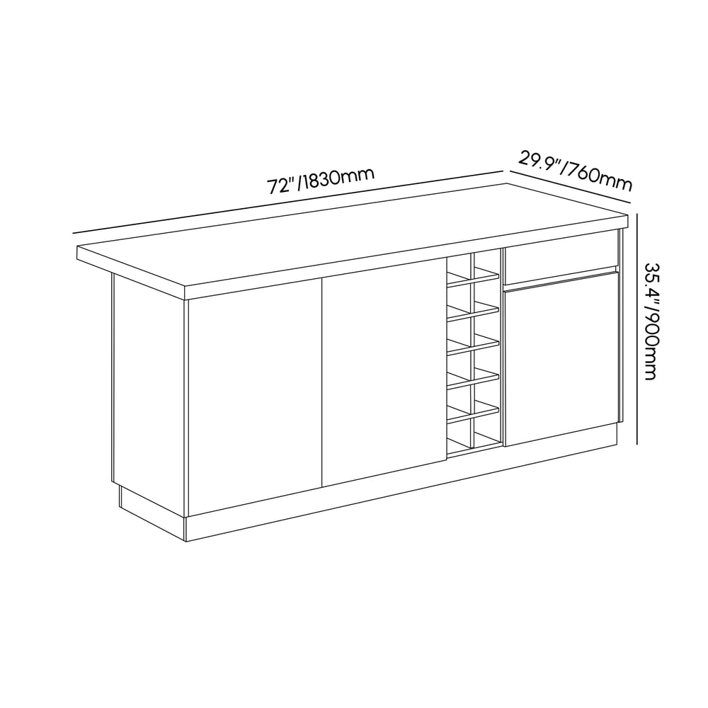72" Japandi Style Kitchen Island with Multi-Storage and LED Light weights dimensions image