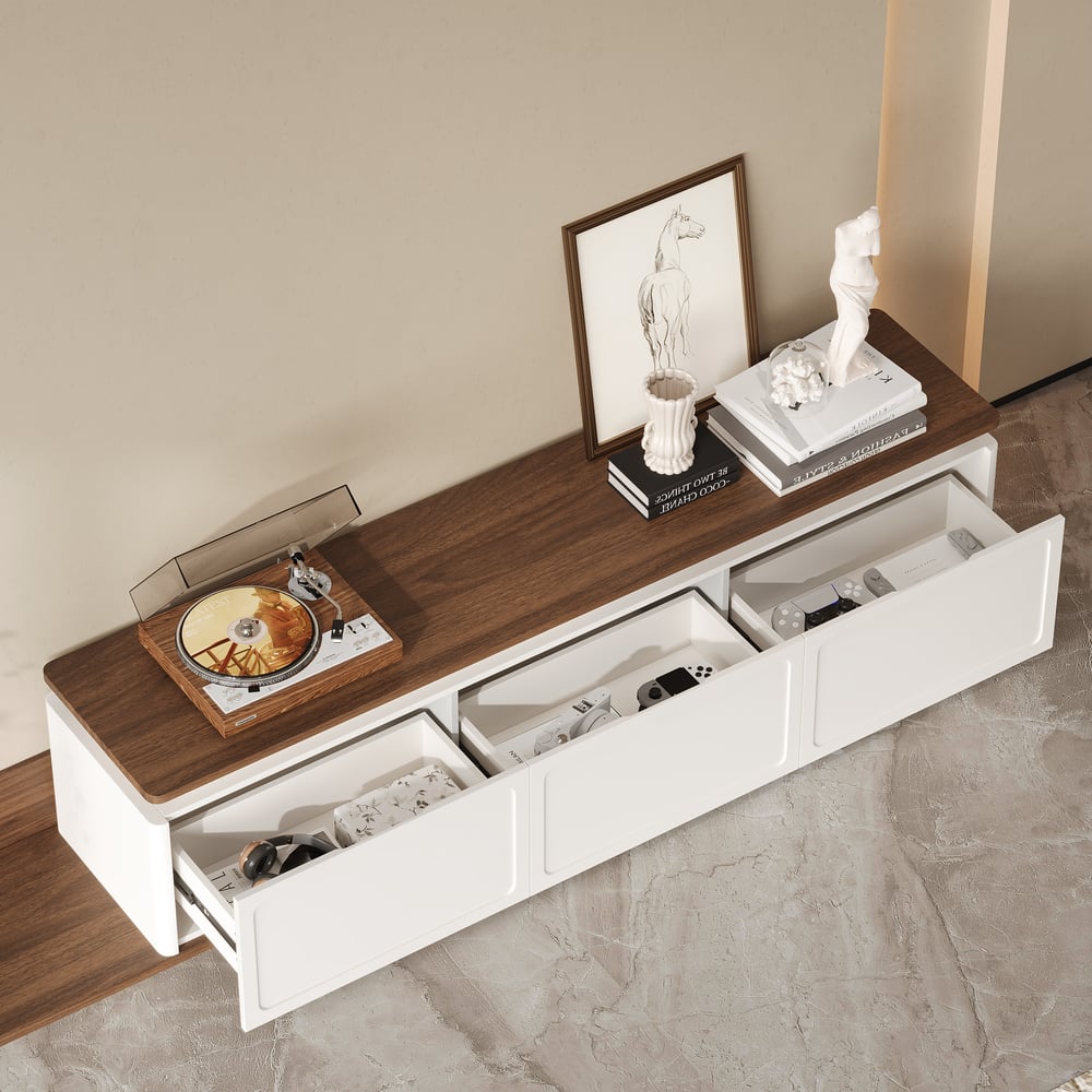 Extendable TV Stand with 3 Drawers and Light(71"-130") window image