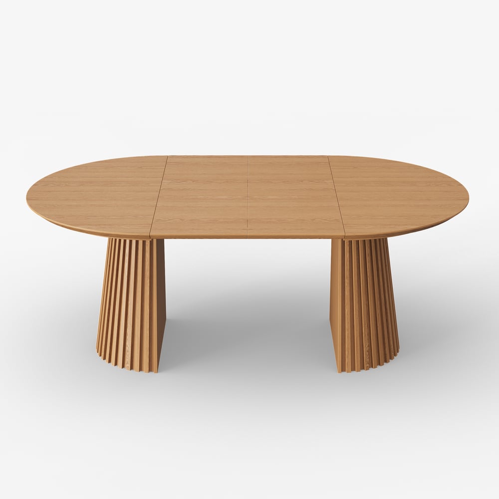 47"–79" Natural Oak Extendable Dining Table with Fluted Base window image
