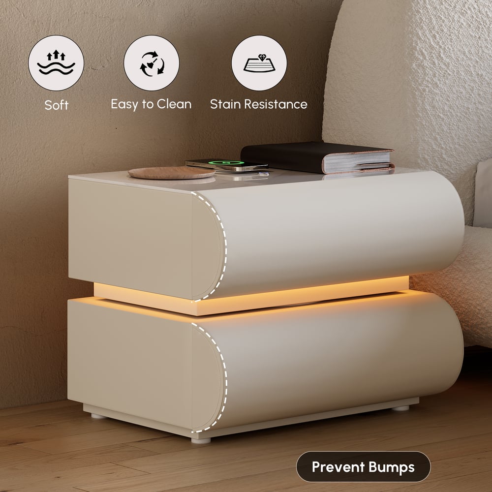 Humply Leather 2-Drawer Smart LED Nightstand window image