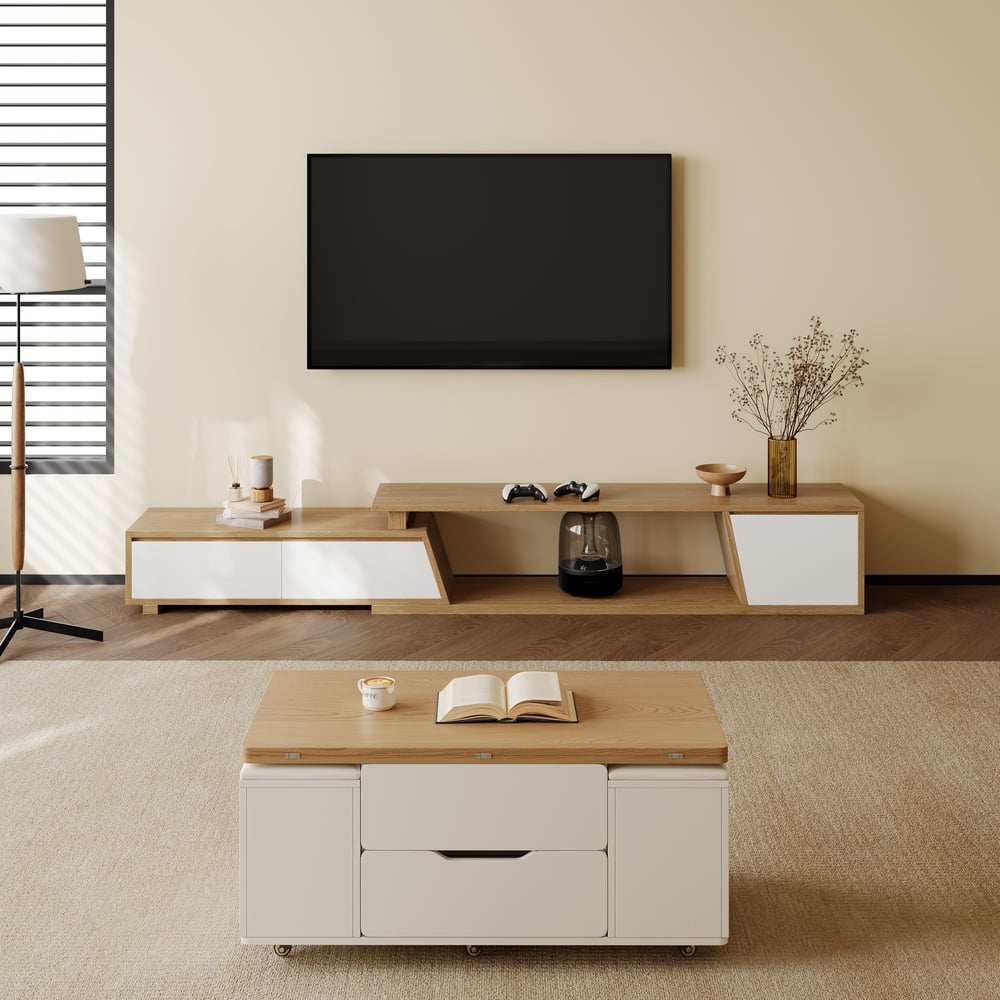 Fero Walnut Extendable TV Stand with 3 Drawers(1800mm-2800mm) window image