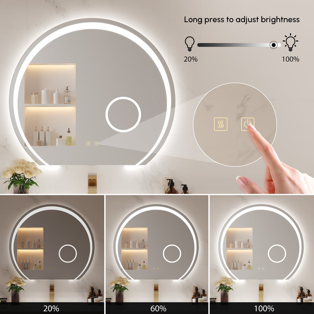 28" Wide LED Bathroom Mirror Dimmable with 3X Magnifier & Anti-Fog window image