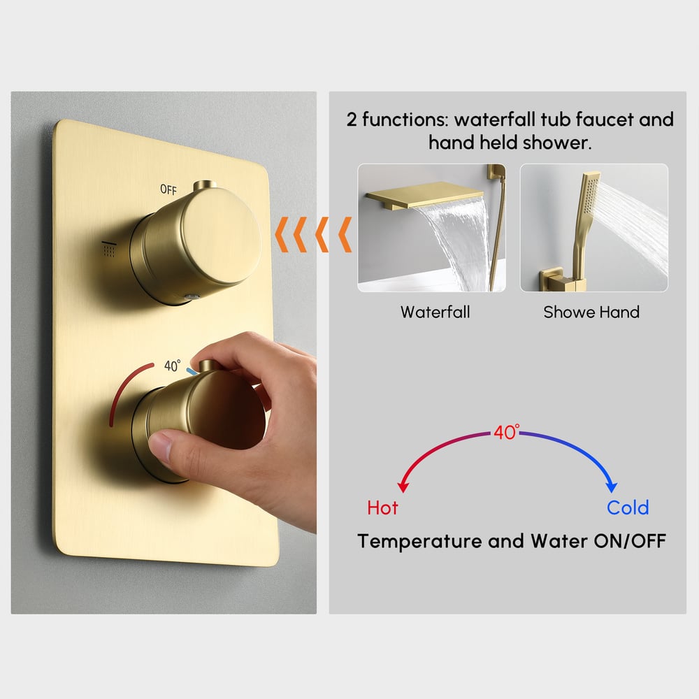 Wall Mounted Bathtub Mixer Tap Solid Brass with Thermostatic Mixer Shower window image