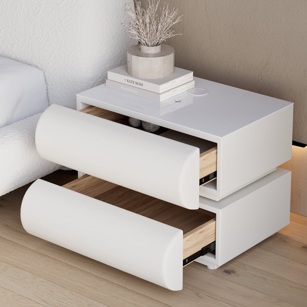 Humply Leather 2-Drawer Smart LED Nightstand window image