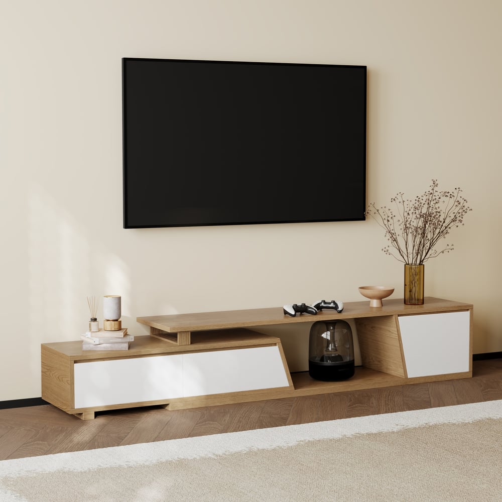 Fero Walnut Extendable TV Stand with 3 Drawers(1800mm-2800mm) window image