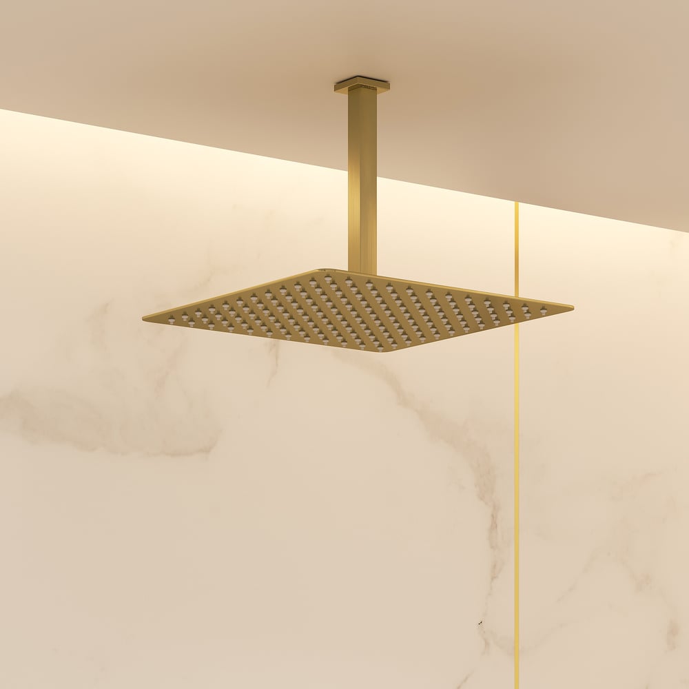 Dual Head Shower System – 12" Ceiling & 8" Wall Shower with Handheld, Solid Brass window image