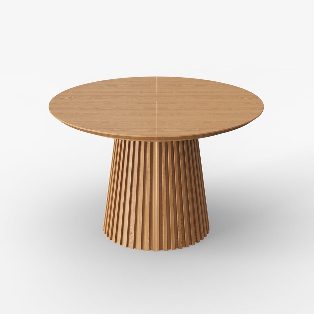 47"–79" Natural Oak Extendable Dining Table with Fluted Base window image