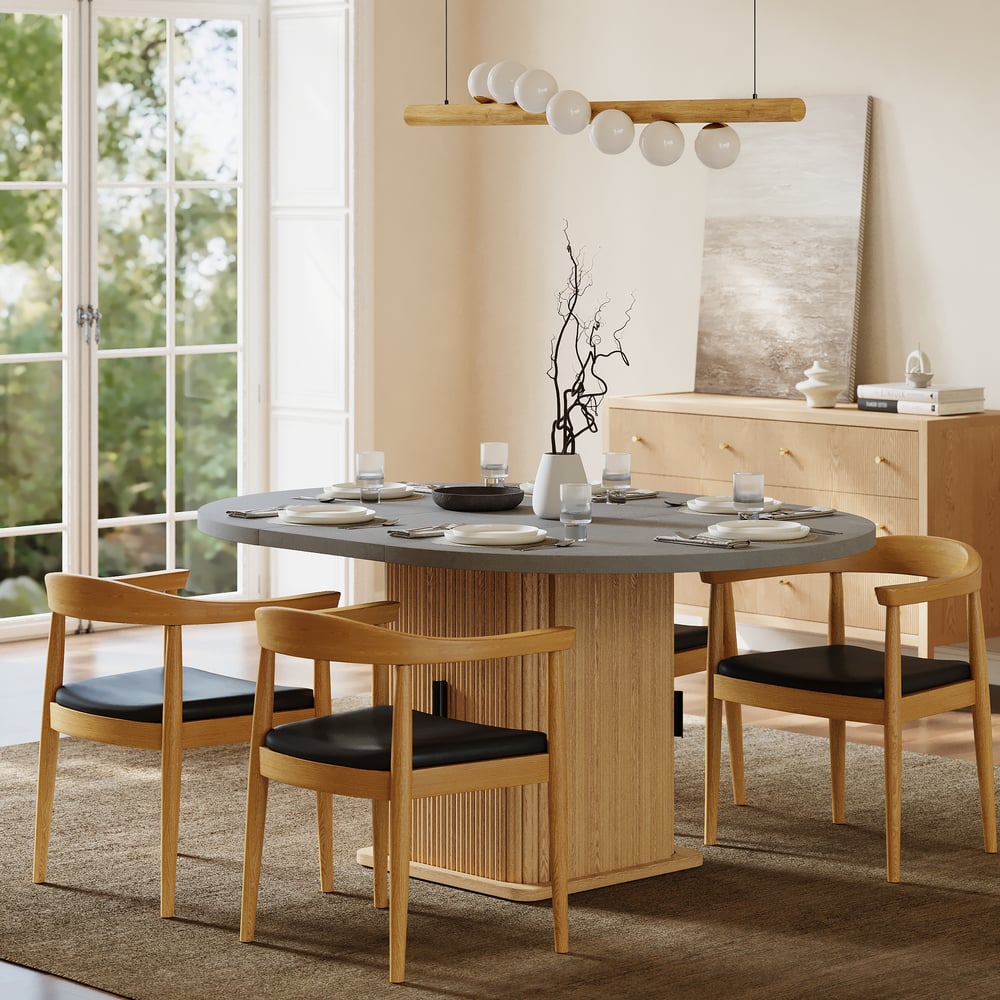 47"-63" Gray Extendable Dining Table with Fluted Base and Storage window image