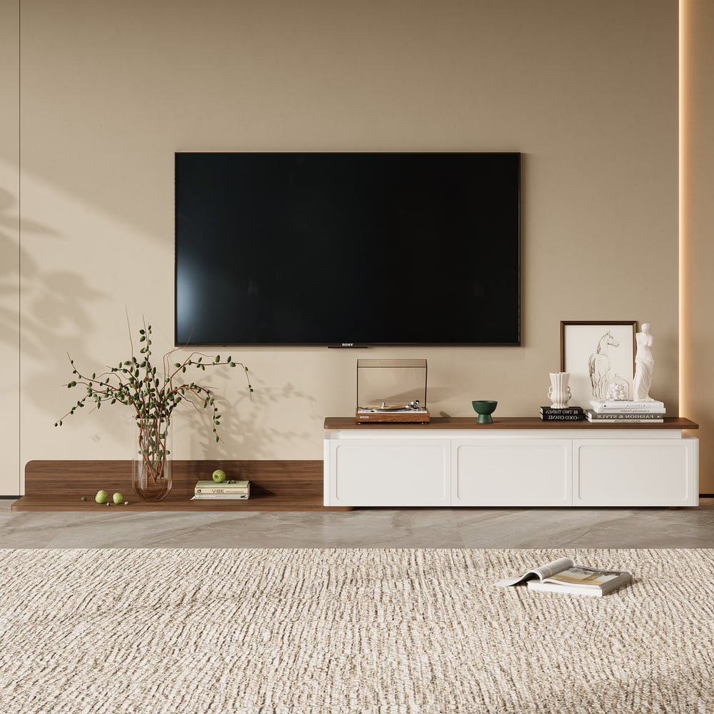 Extendable TV Stand with 3 Drawers and Light(71"-130") window image