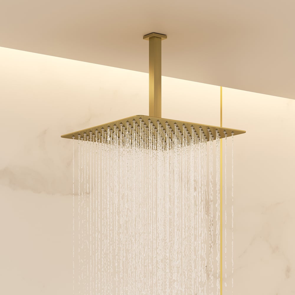 Dual Head Shower System – 12" Ceiling & 8" Wall Shower with Handheld, Solid Brass window image