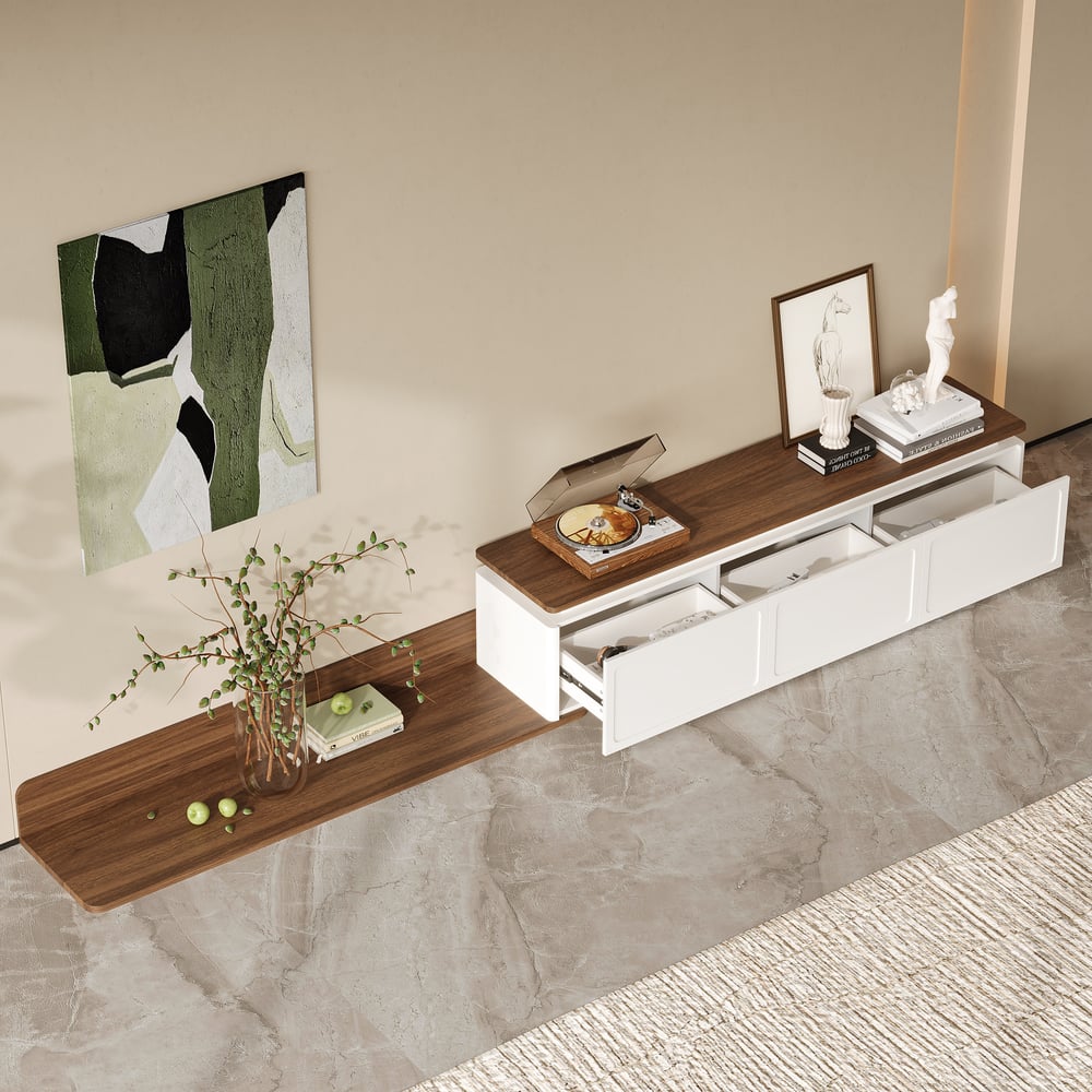 Extendable TV Stand with 3 Drawers and Light(71"-130") window image
