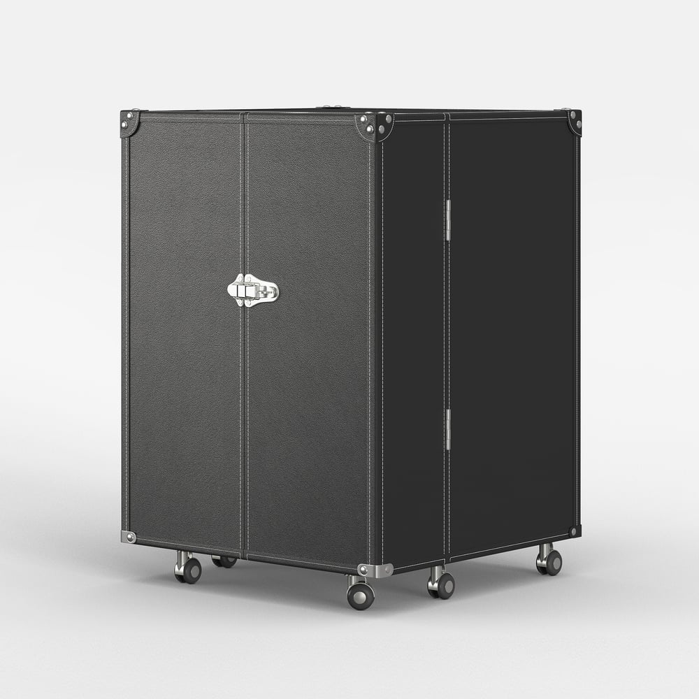 Saddle Leather Mobile Wine Cabinet with Glass Racks and Storage Doors window image
