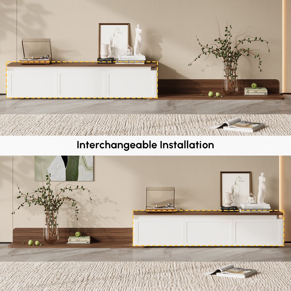 Extendable TV Stand with 3 Drawers and Light(71"-130") window image