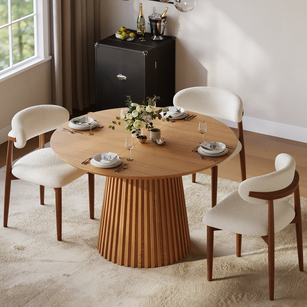 47"–79" Natural Oak Extendable Dining Table with Fluted Base window image