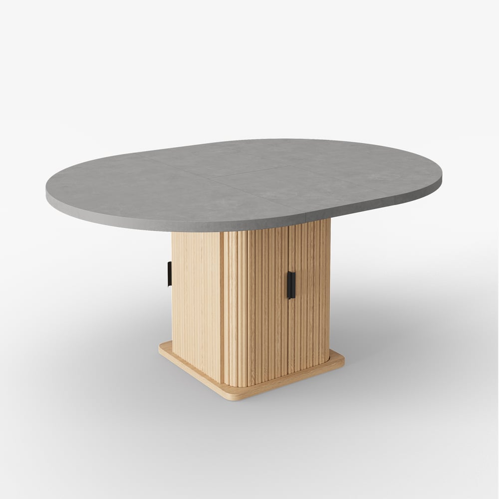 47"-63" Gray Extendable Dining Table with Fluted Base and Storage window image