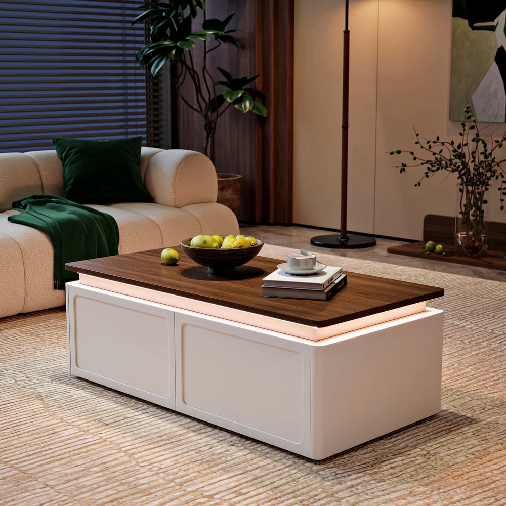 47"  Walnut & White LED Coffee Table window image