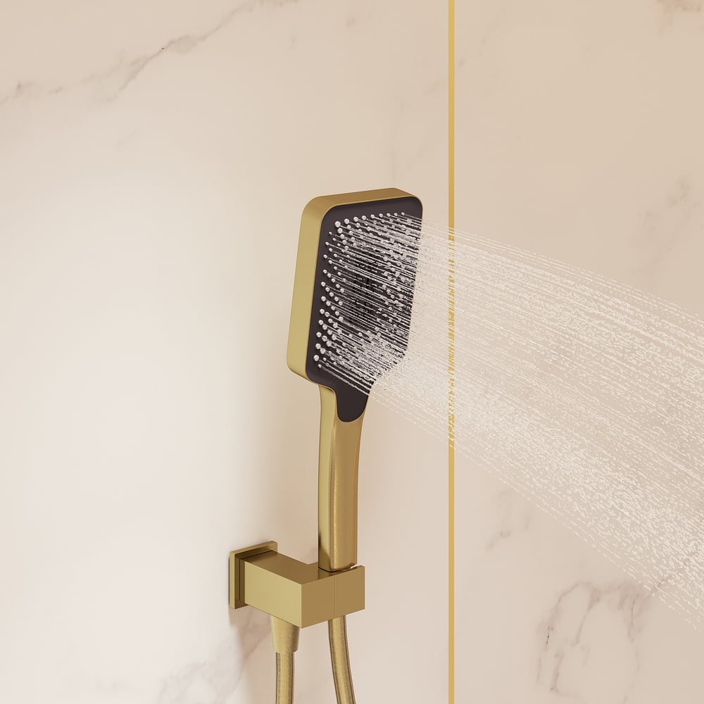 Dual Head Shower System – 12" Ceiling & 8" Wall Shower with Handheld, Solid Brass window image