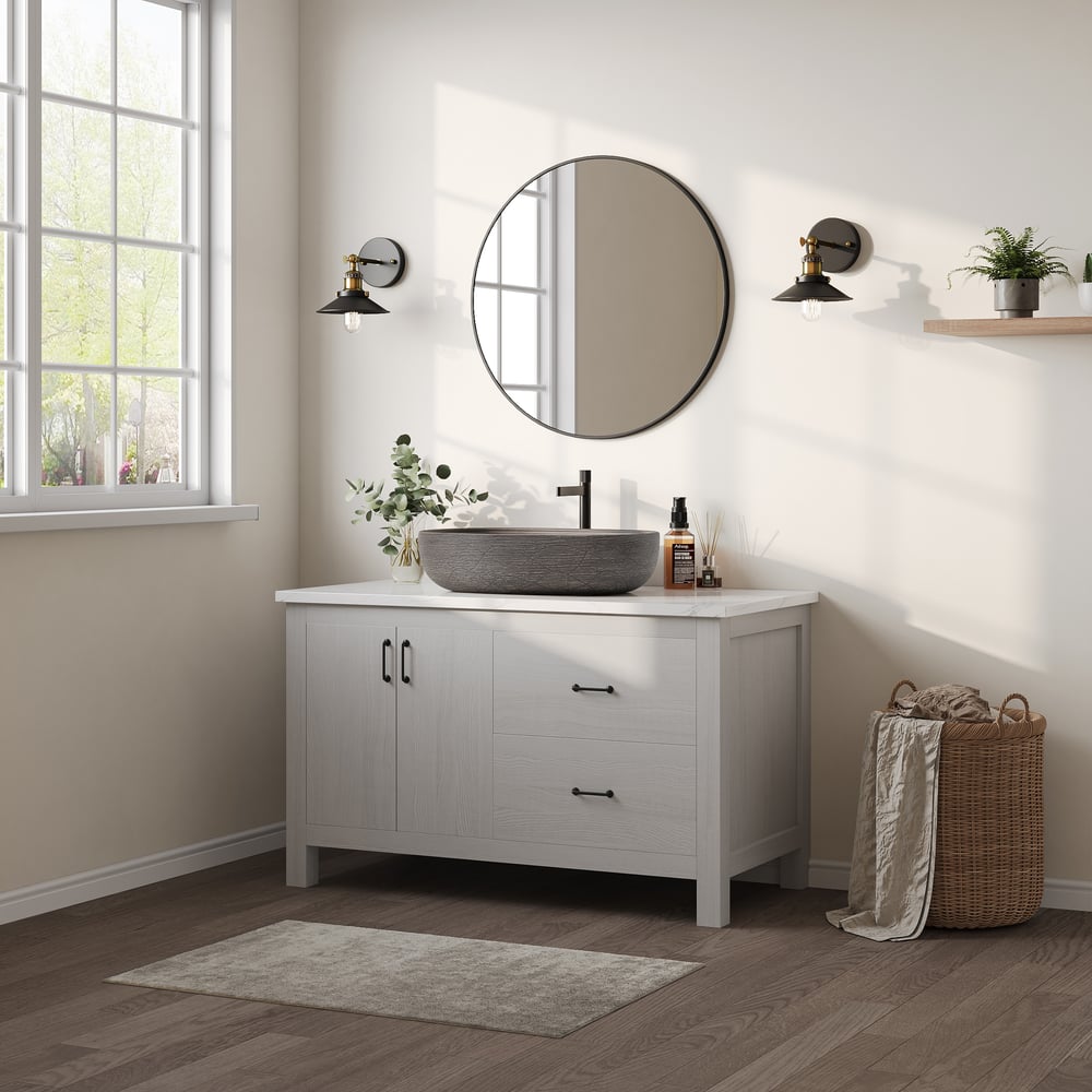 23" Grey Oval Ceramic Bathroom Sink – Matte Glazed Vessel Sink window image