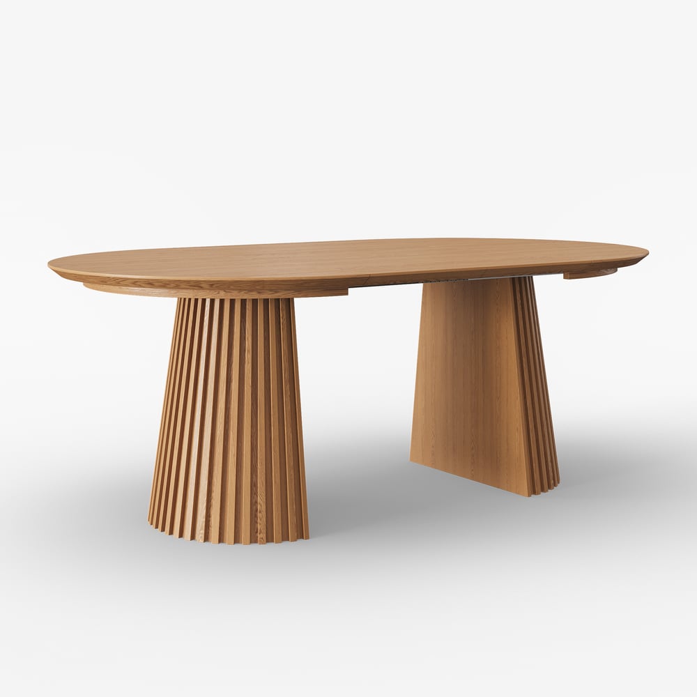 47"–79" Natural Oak Extendable Dining Table with Fluted Base window image