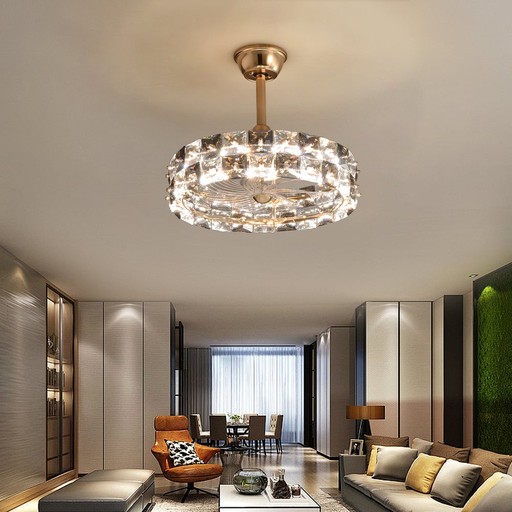 Golden Fan Lamp Made of High-Quality Crystal with Adjustable Brightness & Color window image