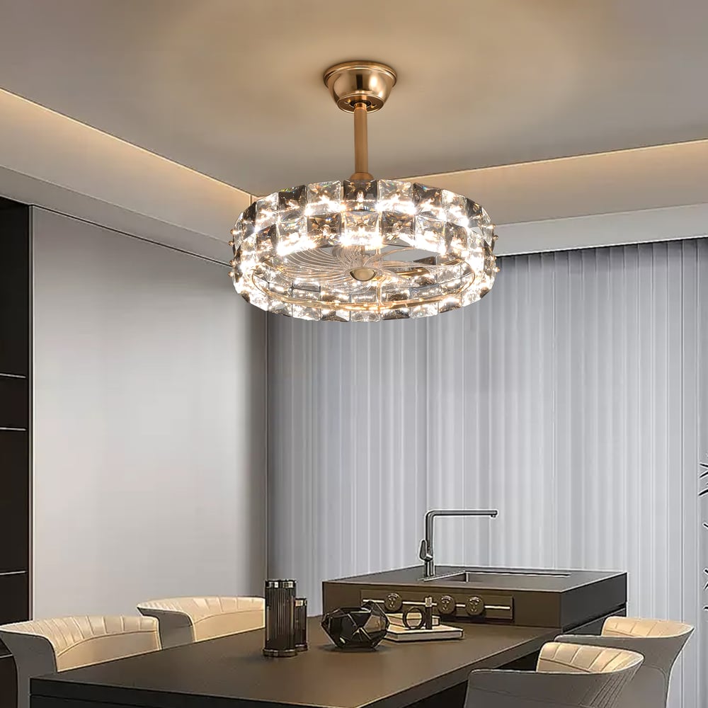 Golden Fan Lamp Made of High-Quality Crystal with Adjustable Brightness & Color window image