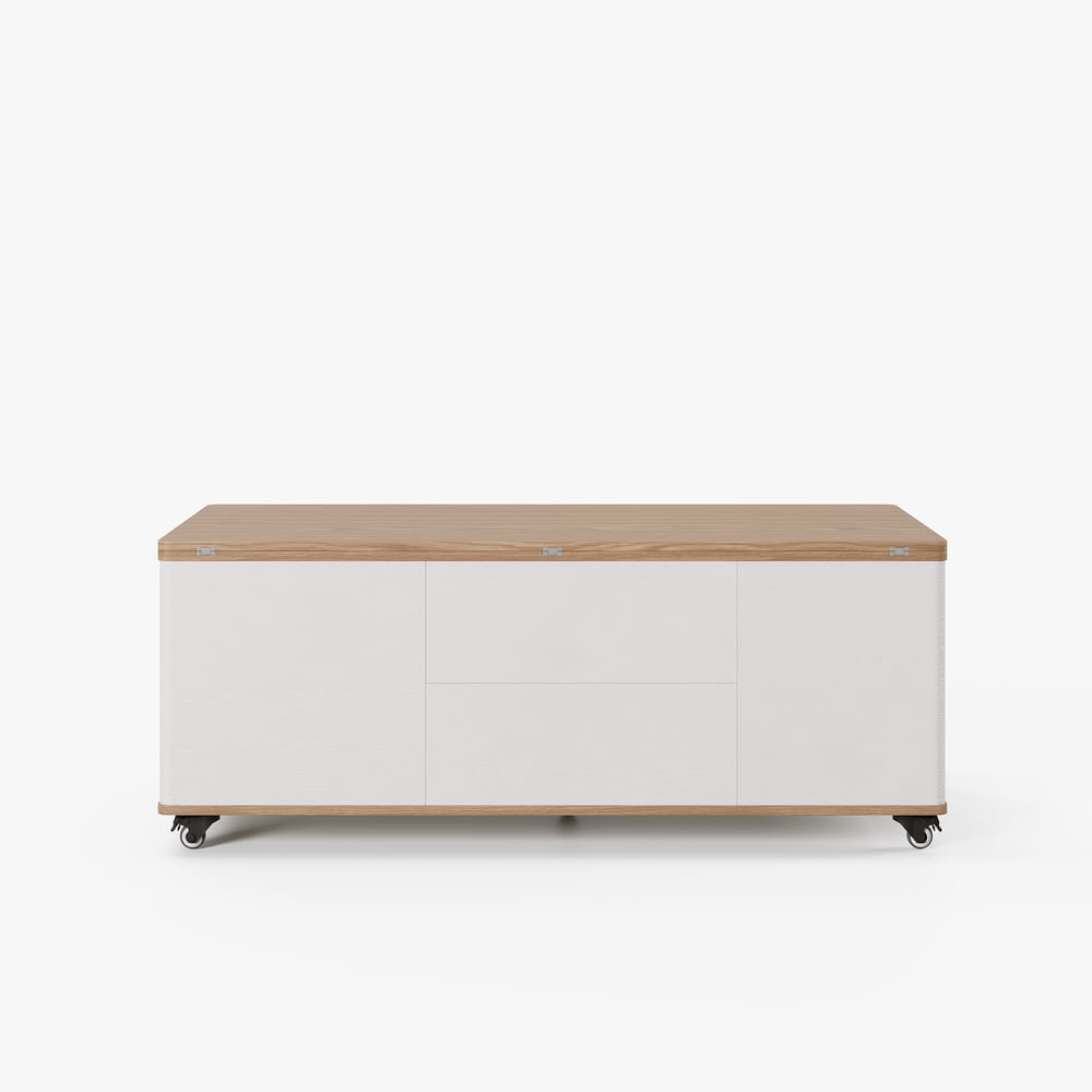47" Lift-Top Foldable Natural & White Coffee Table with Drawers & Cabinet window image
