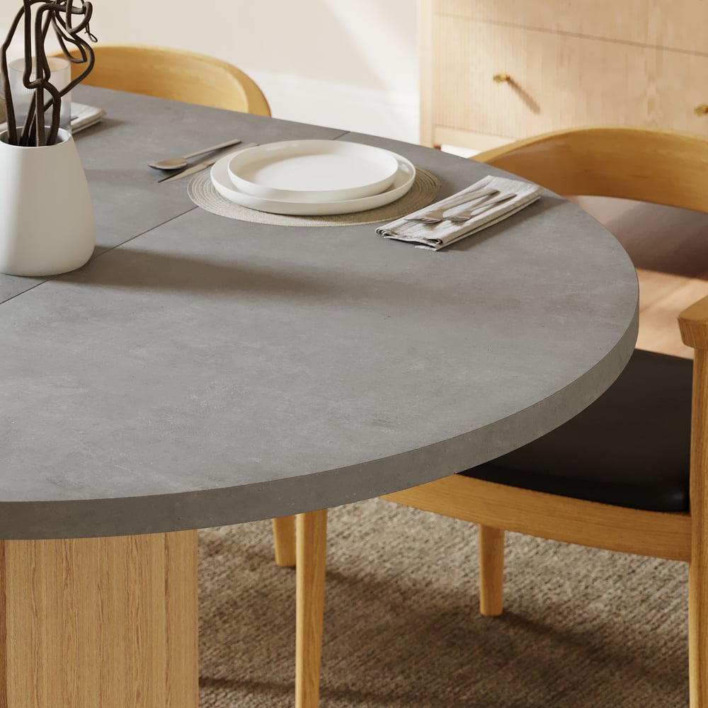 47"-63" Gray Extendable Dining Table with Fluted Base and Storage window image