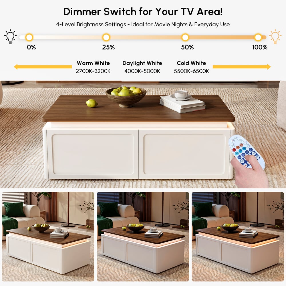 Ambra Extendable TV Stand with 3 Drawers and Light Coffee Table Set window image