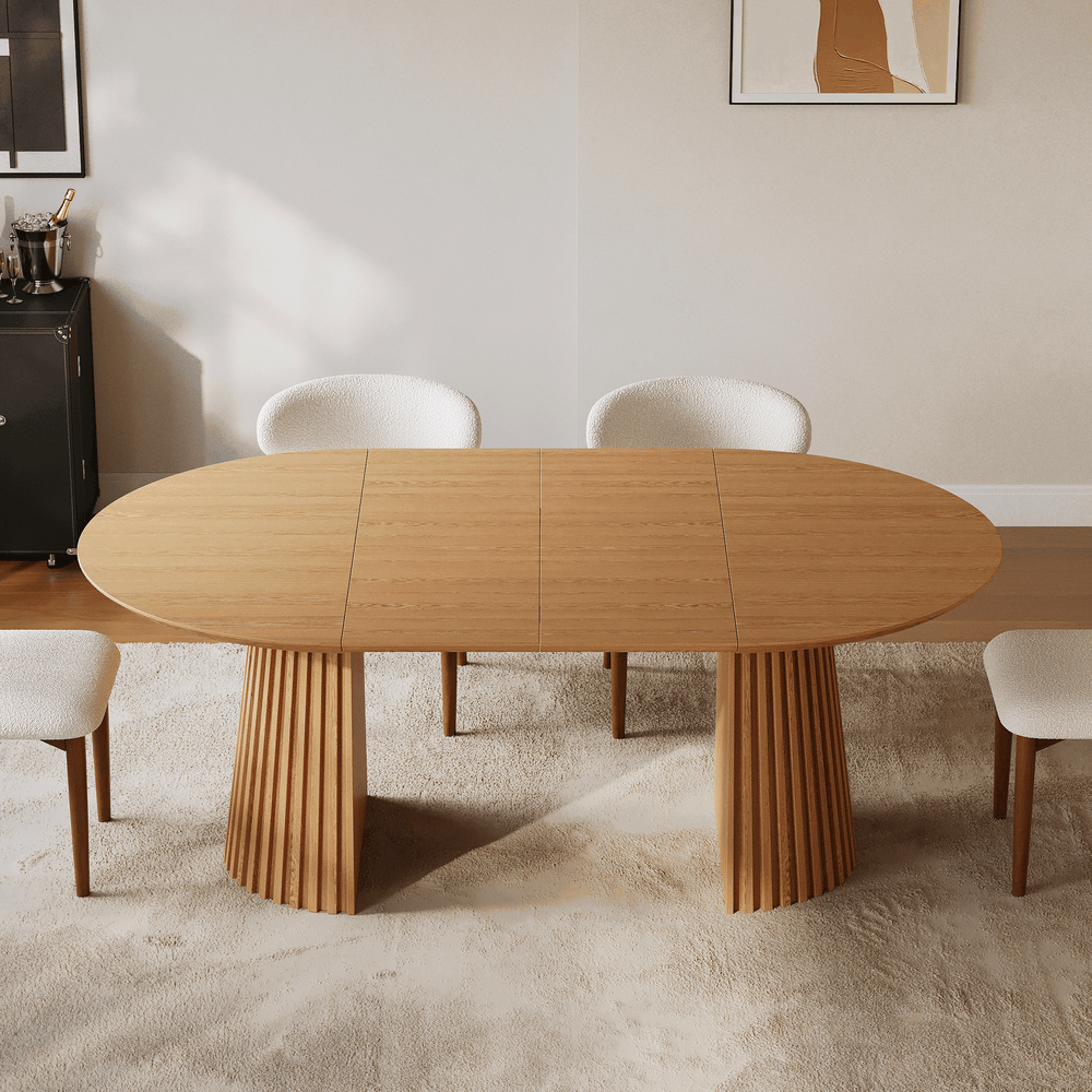 47"–79" Natural Oak Extendable Dining Table with Fluted Base window image