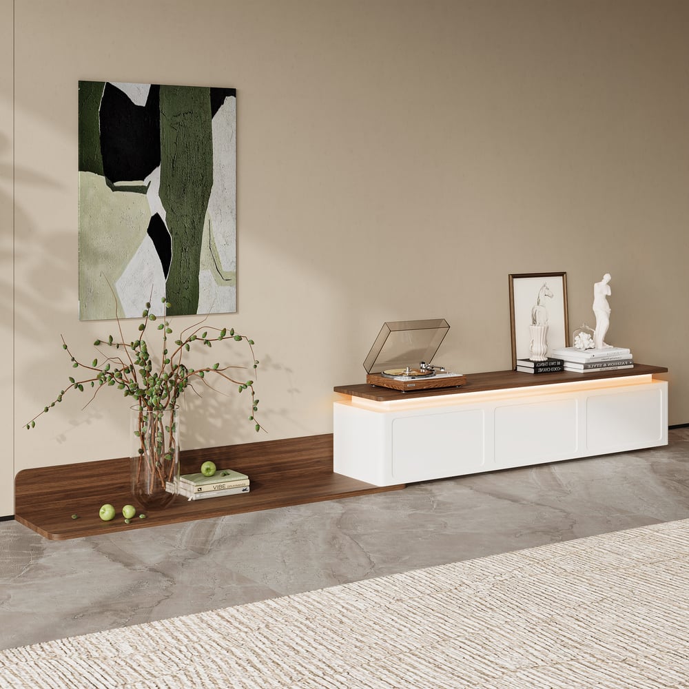 Extendable TV Stand with 3 Drawers and Light(71"-130") window image