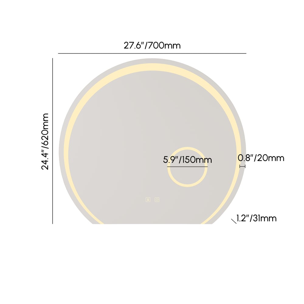 28" Wide LED Bathroom Mirror Dimmable with 3X Magnifier & Anti-Fog weights dimensions image