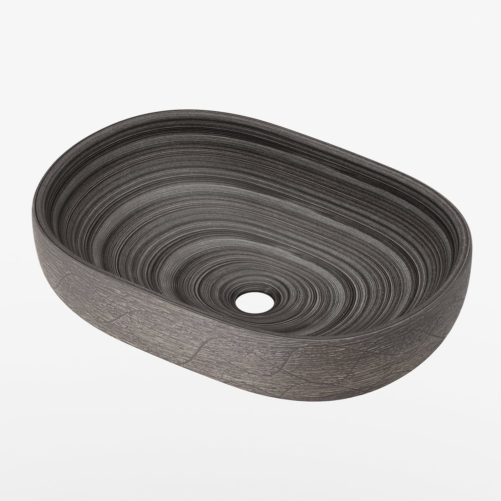 23" Grey Oval Ceramic Bathroom Sink – Matte Glazed Vessel Sink window image