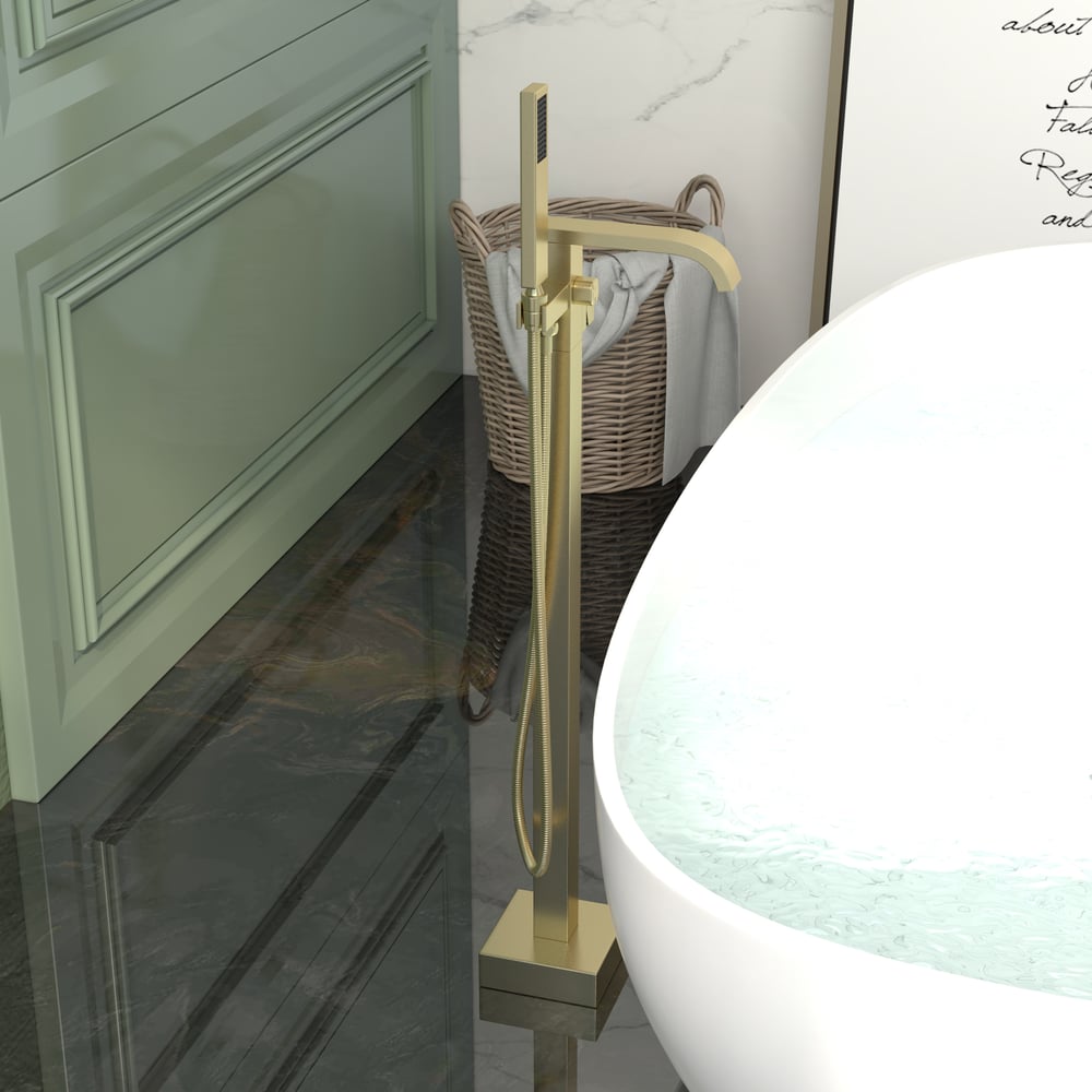 Dree Floor Mounted Tub Filler Single Handle Freestanding Bathtub Faucet Handheld Shower window image