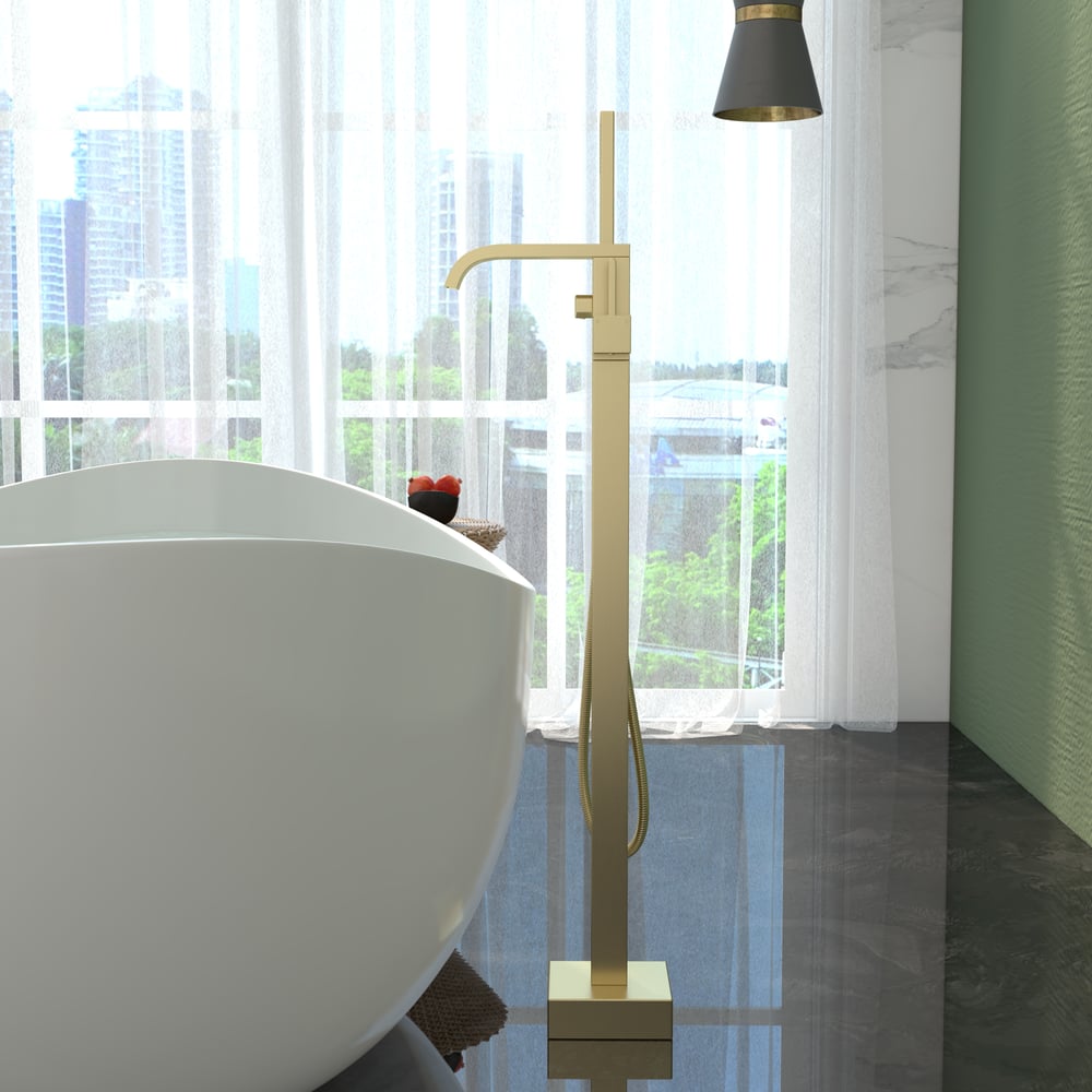Dree Floor Mounted Tub Filler Single Handle Freestanding Bathtub Faucet Handheld Shower window image