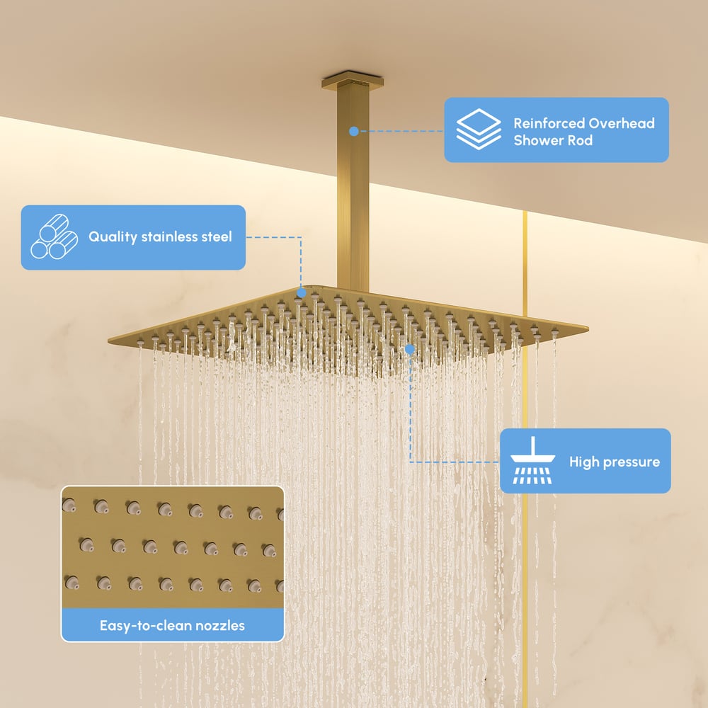 Dual Head Shower System – 12" Ceiling & 8" Wall Shower with Handheld, Solid Brass window image