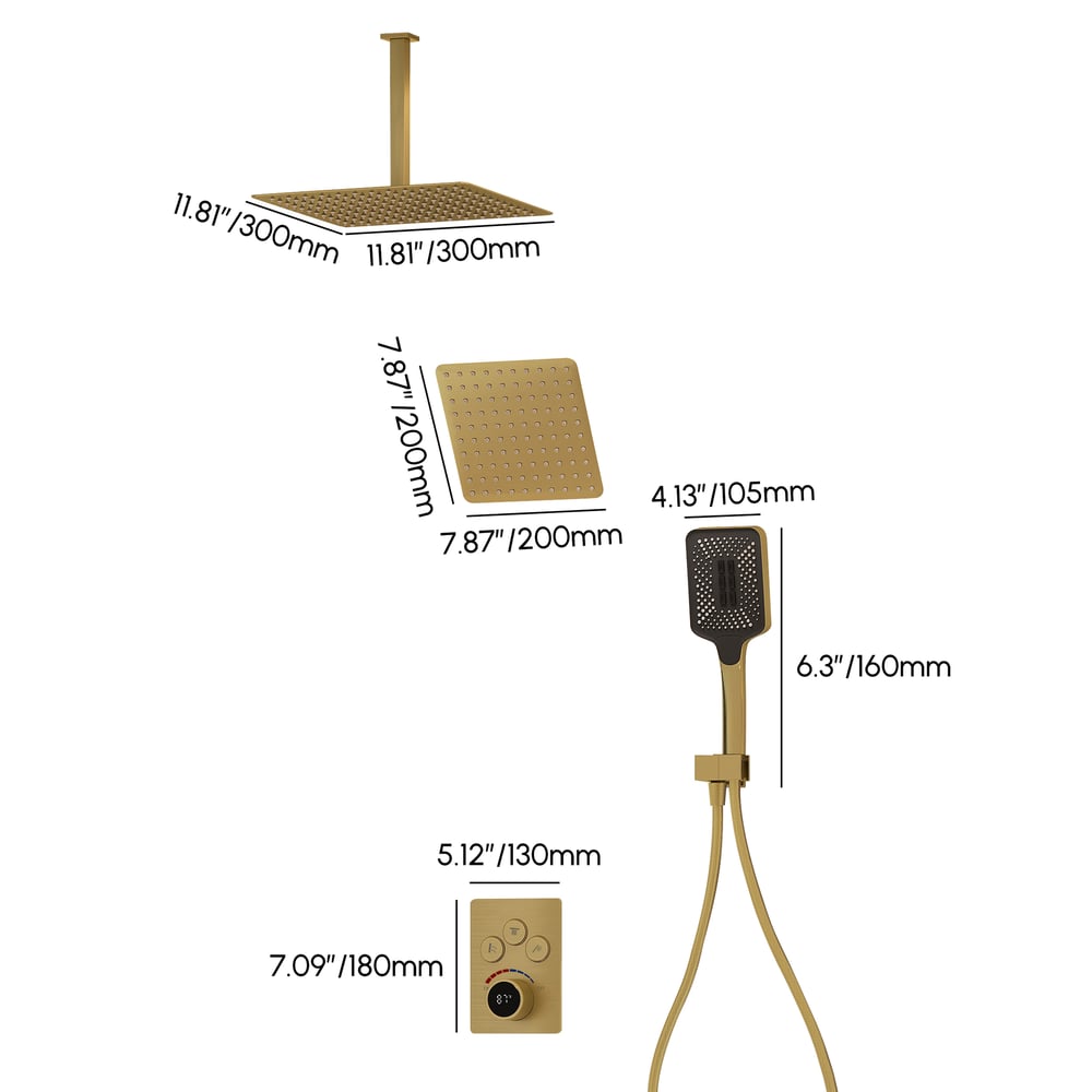 Dual Head Shower System – 12" Ceiling & 8" Wall Shower with Handheld, Solid Brass weights dimensions image