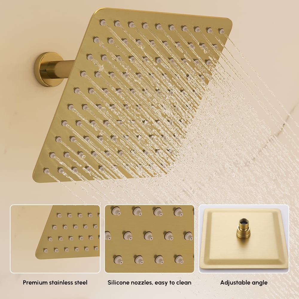 Dual Head Shower System – 12" Ceiling & 8" Wall Shower with Handheld, Solid Brass window image