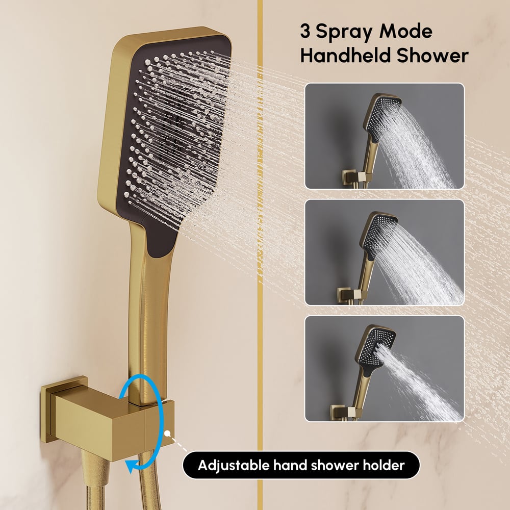 Dual Head Shower System – 12" Ceiling & 8" Wall Shower with Handheld, Solid Brass window image