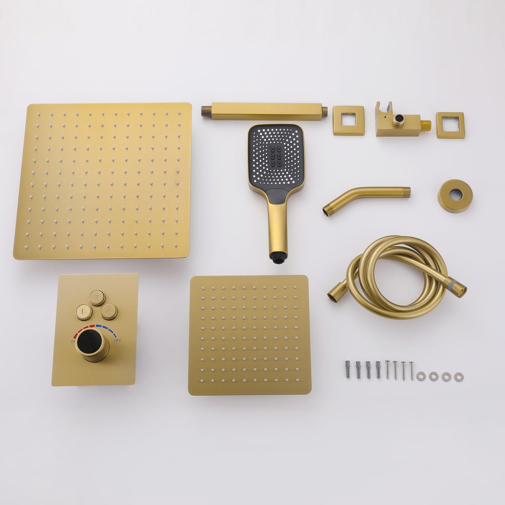 Dual Head Shower System – 12" Ceiling & 8" Wall Shower with Handheld, Solid Brass window image