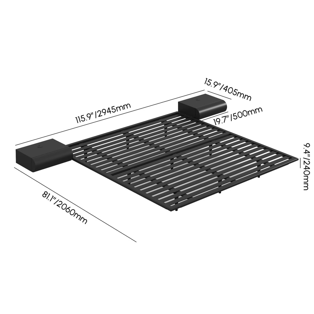 Modern Floating Bed King Size Bed Frame with Light & Floating Smart Nightstand Set weights dimensions image