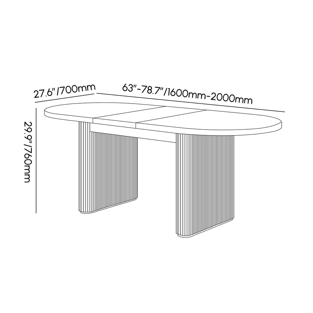63"-79" Japandi Style Oval Extendable Dining Table Whitewash Seats 6-8 People weights dimensions image