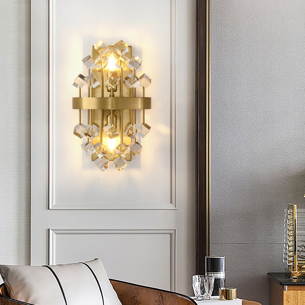 Disdal Light Luxury Crystal Wall Light with Gold Back Plate for Entryway window image