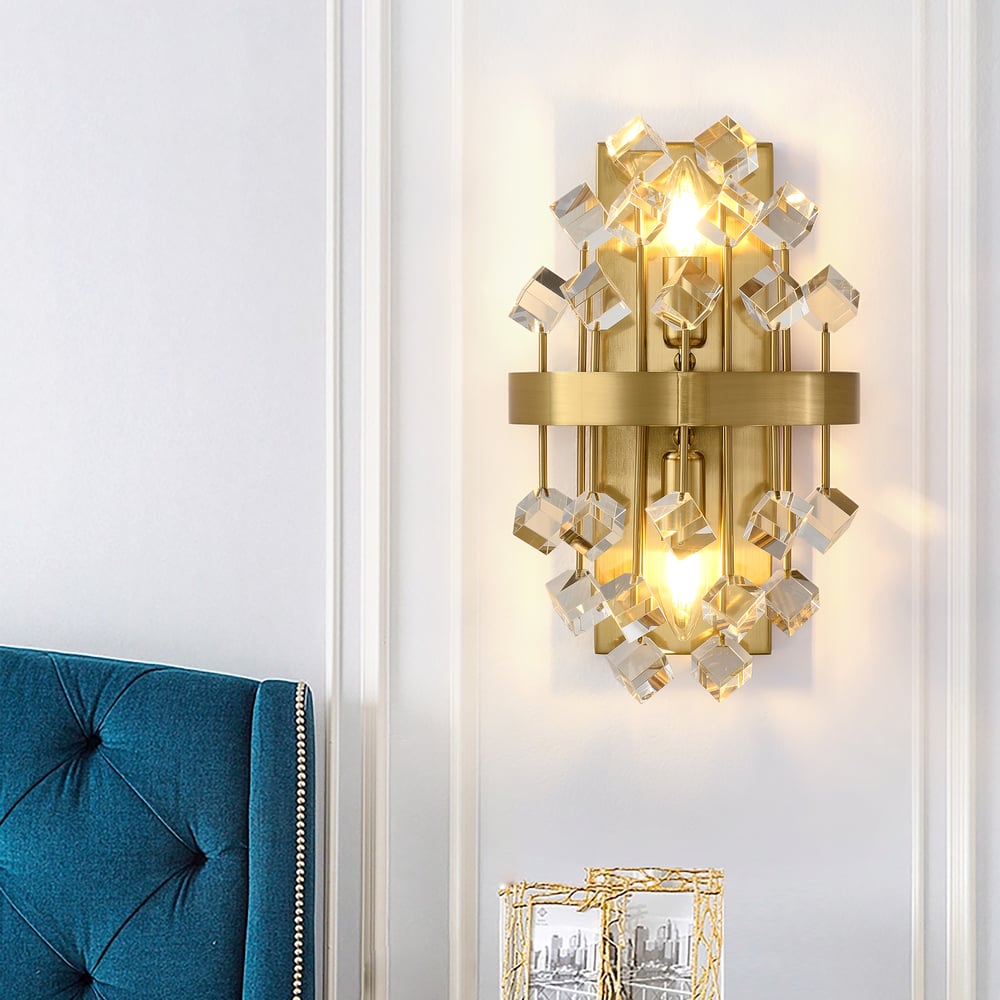 Disdal Light Luxury Crystal Wall Light with Gold Back Plate for Entryway window image