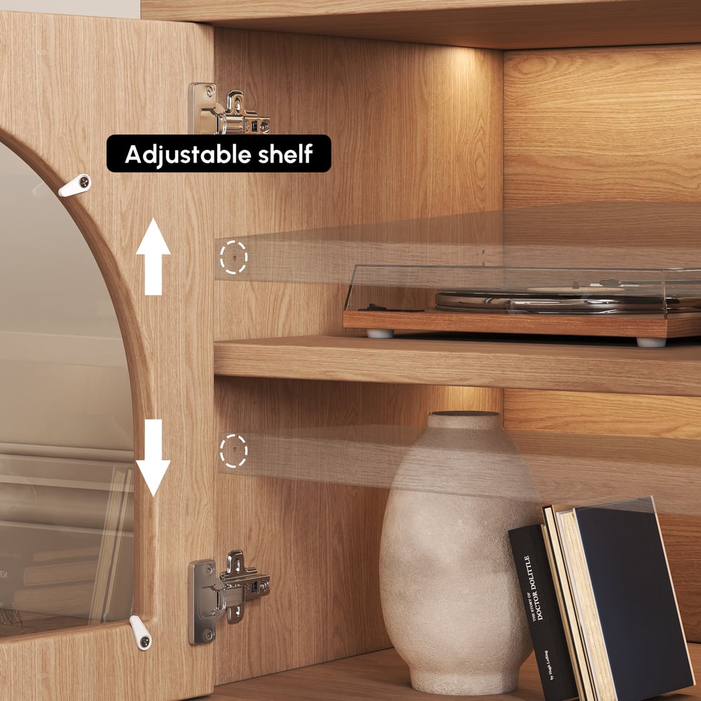 Arune 72" Arched Glass Doors TV Stand with Storage and LED window image