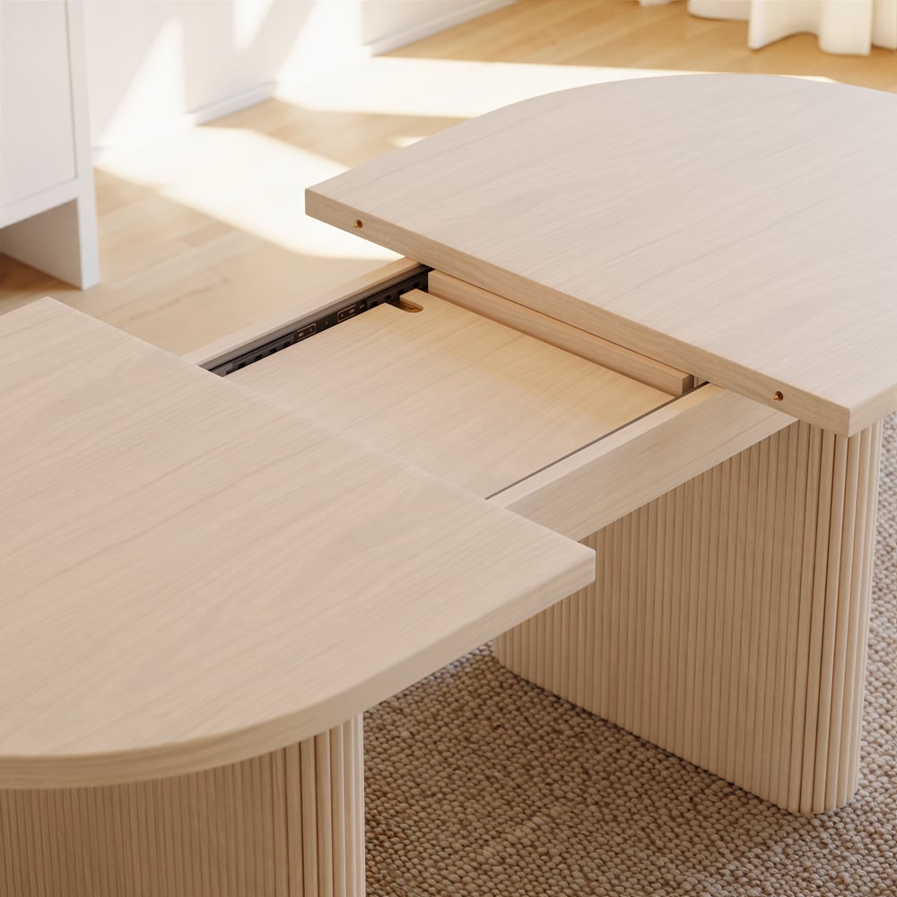 63"-79" Japandi Style Oval Extendable Dining Table Whitewash Seats 6-8 People window image