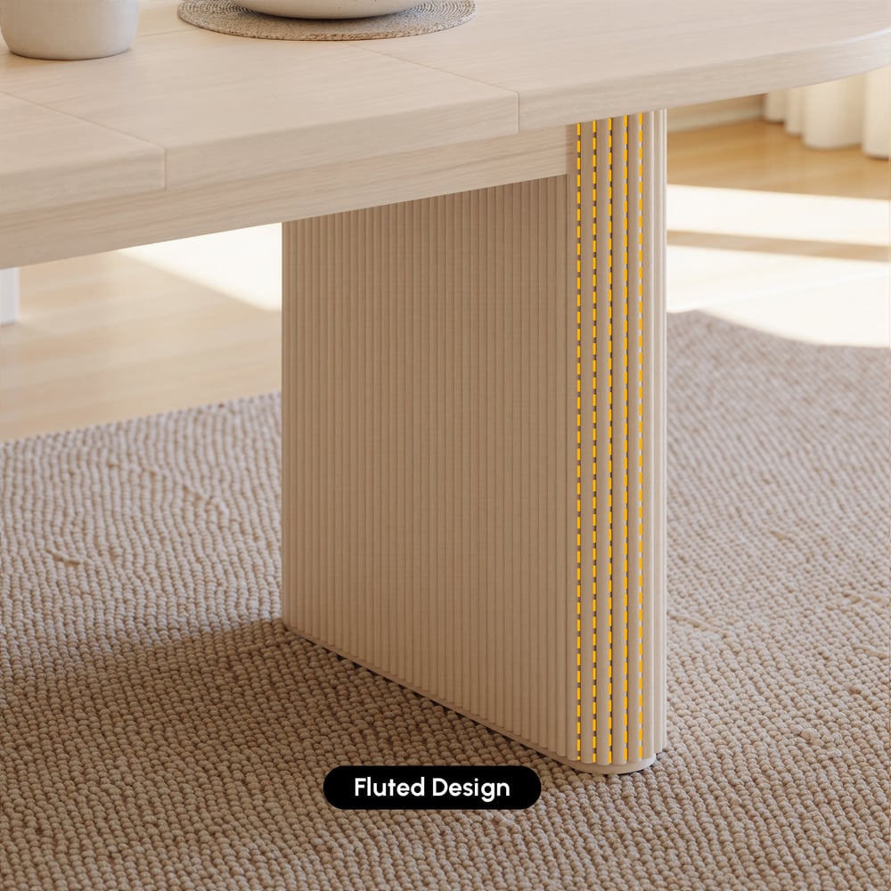 63"-79" Japandi Style Oval Extendable Dining Table Whitewash Seats 6-8 People window image