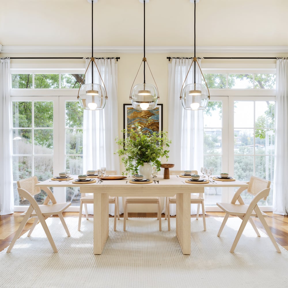 55"-87" Japandi Extendable Dining Table Whitewash Seats 4-8 People window image