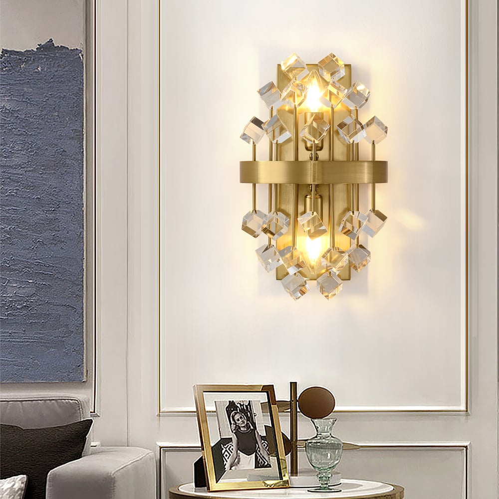 Disdal Light Luxury Crystal Wall Light with Gold Back Plate for Entryway window image