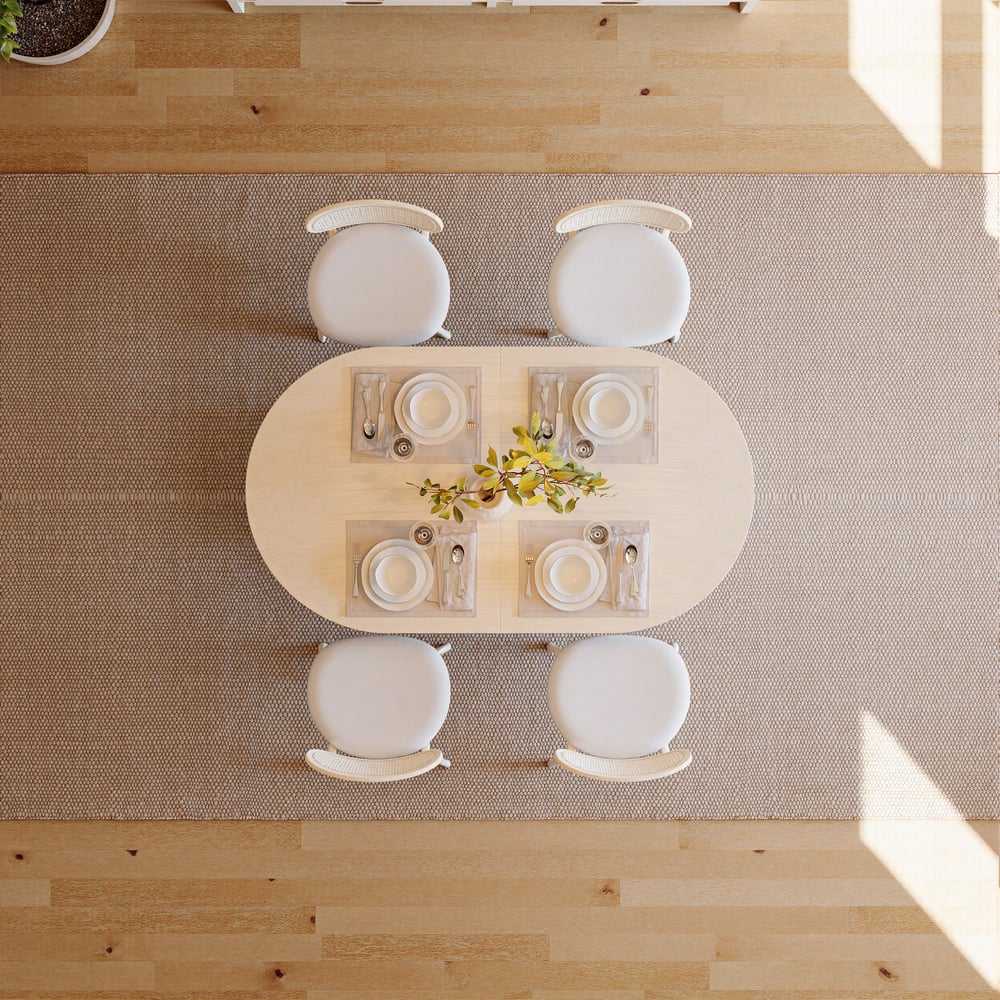 63"-79" Japandi Style Oval Extendable Dining Table Whitewash Seats 6-8 People window image